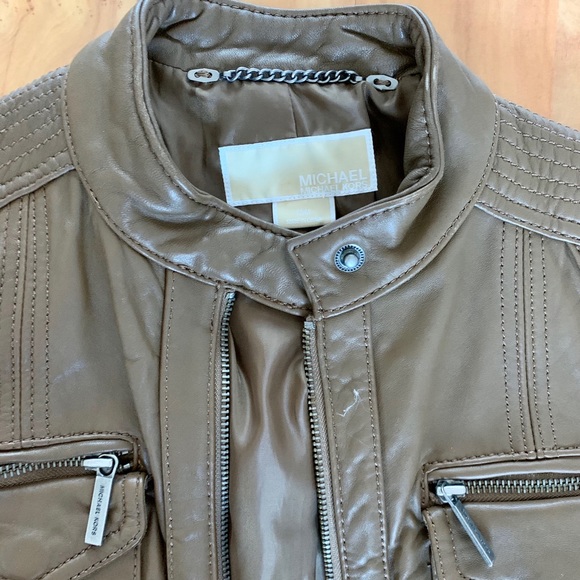 Michael Kors Brown Leather Moto Jacket - Picture 3 of 4